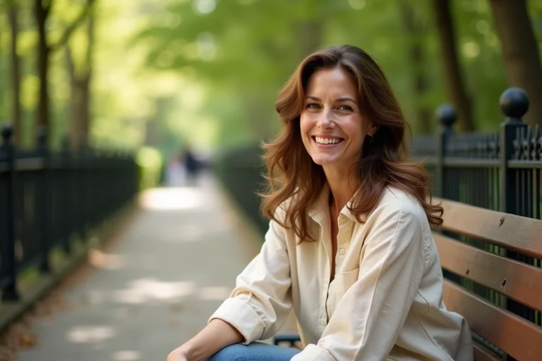 Sophie Jovillard, journaliste et animatrice française, souriante dans un jardin parisien lors d'un moment de vie privée détendu
